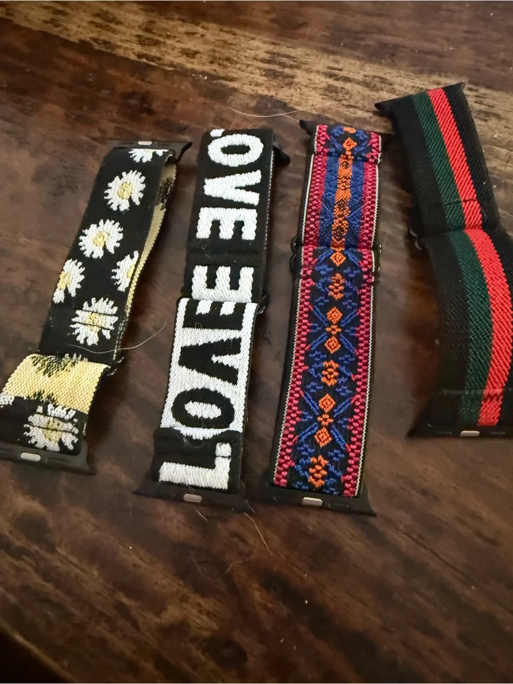 Interchangeable Black Patterned Nylon Watch Band - Daisy, LOVE, Stripe Options